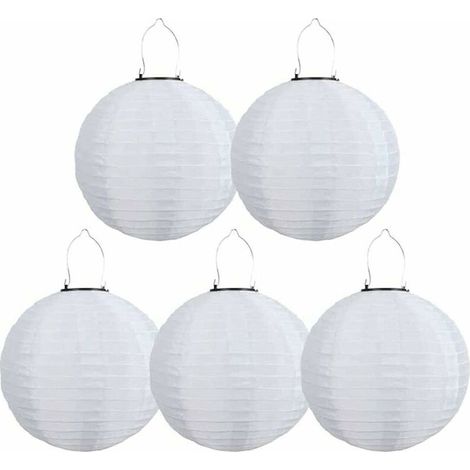 Lot de 5 lampions solaires LED d\\'extérieur étanches,Pour jardin, église, jardin, fête, décoration (blanc, 30 cm) (1/5)