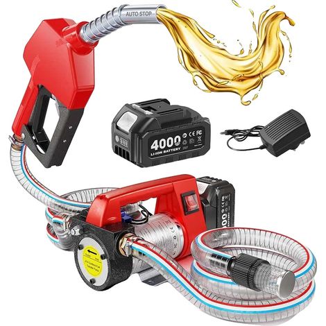 Pompe de transfert de carburant sans fil, débit de 12 GPM, comprend 2 tuyaux, avec 1X4.0Ah