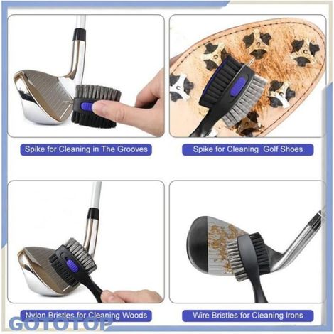 Brosse De Nettoyage Pour Club De Golf - Tête Large 2,5x - Mousqueton Rétractable En Aluminium - Pour Sac De Golf - 2 Pièces (1/5)