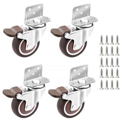 4x Roulettes - 25mm pour Meubles Petites Roulette Pivotante avec Frein et Plaque de Montage et Vis (1/4)