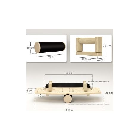 Parallettes en bois naturel 80x30x26 cm, modulable, avec bandes de résistance, FLORAGRACE (1/5)