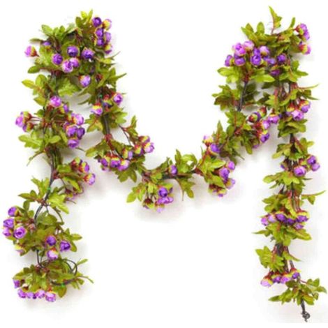 Guirlande de roses artificielles et feuillage, guide de suspension, guirlande de fleurs en plastique violette, décoration de plafond suspendue (1/5)