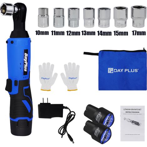 Nouveau électrique sans fil 3 / 8 pouces 12V 90 ° cliquet droit angle clé outil + 2pc batterie