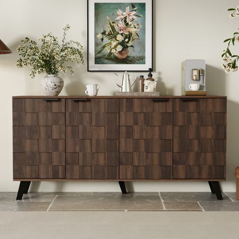 Buffet 160,5 x 35,5 x 78 cm à 4 portes bois foncé, meuble de rangement polyvalent pour séjour et chambre (1/5)