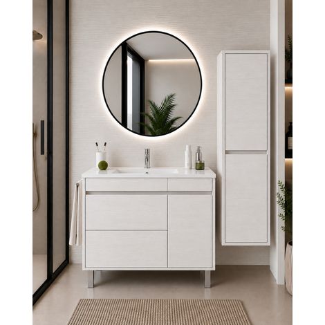 Meuble de salle de bain avec vasque ORIGENBATH CAPRERA sans miroir 70x45 cm blanc nordique avec colonne (1/5)