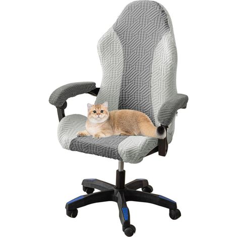 Housse de chaise de bureau, housse de chaise de jeu extensible avec accoudoirs, housse de siège de chaise d'ordinateur, gris B. (1/5)