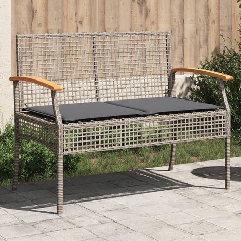 vidaXL Panca da Giardino con Cuscino Grigia Polyrattan e Legno