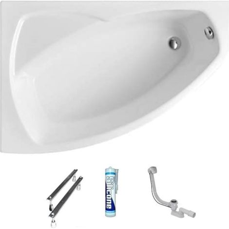 ECOLAM Baignoire d'angle acrylique Frida Polimat 150x100 cm version gauche pieds siphon + silicone Baignoire en acrylique blanc (1/5)