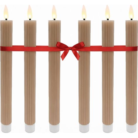 LED-Stabkerzen ohne Flamme, Echtwachs, 6er-Set