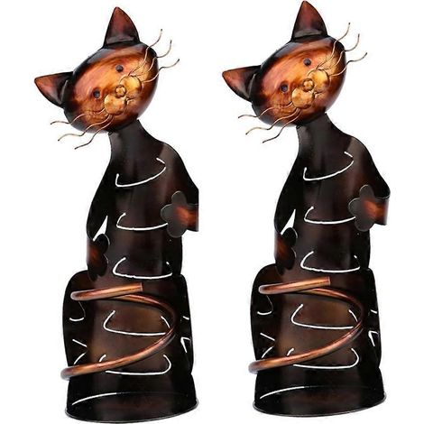 Lot de 2 porte-bouteilles en forme de chat, support décoratif en métal, sculpture de bouteille de vin (1/5)