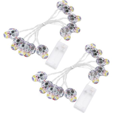 Guirlande Lumineuse Halloween Toivize 2pcs 10 LED Crânes Acrylique 1,5m Déco Effrayante Intérieur Extérieur Piles (1/5)