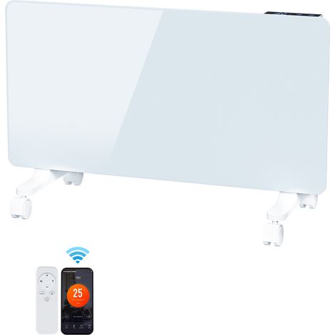 Jiubiaz Convector eléctrico 2000W de cristal blanco, App Tuya Smart, termostato, temporizador, pared o patas con ruedas (1/5)