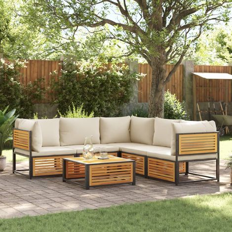 Salon de jardin avec coussins 6 pcs bois d'acacia solide (1/5)