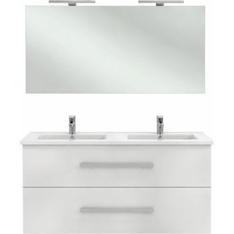 Mueble doble lavabo 120 cm JACOB DELAFON Ola Up blanco brillo con espejo y focos