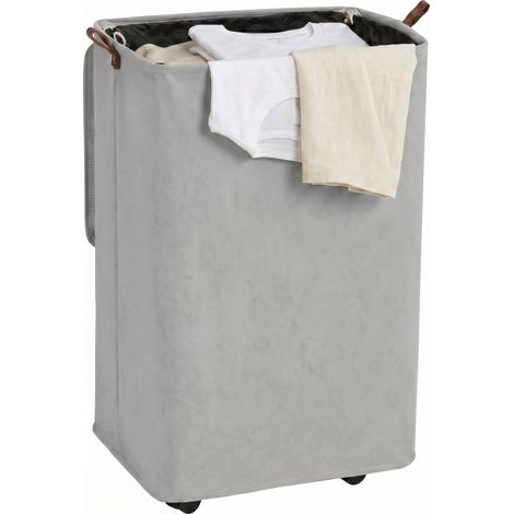 HOMCOM cesto de ropa sucia con tapa y ruedas, 50l, cesta de ropa sucia plegable con bolsa con cordón extraíble y lavable, 40x30x65 cm, gris (1/5)