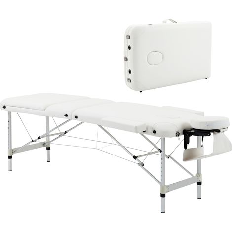 Table de massage - HOMCOM - pliante cosmétique lit portable charge 225 kg réglable - aluminium - blanc