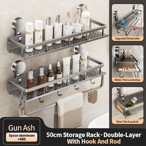(SSW077-50D-50DJG-M) Étagère de rangement murale à ventouses pour salle de bain, non perforée, en fer (1/5)