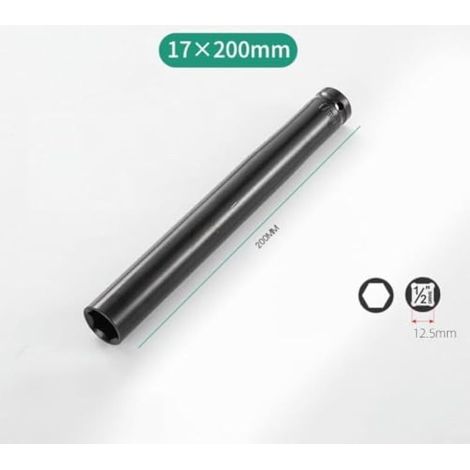 Adaptateur de douille hexagonale pour clé à chocs 13 mm, acier au chrome-vanadium, longueur 200 mm (17 mm) (1/3)