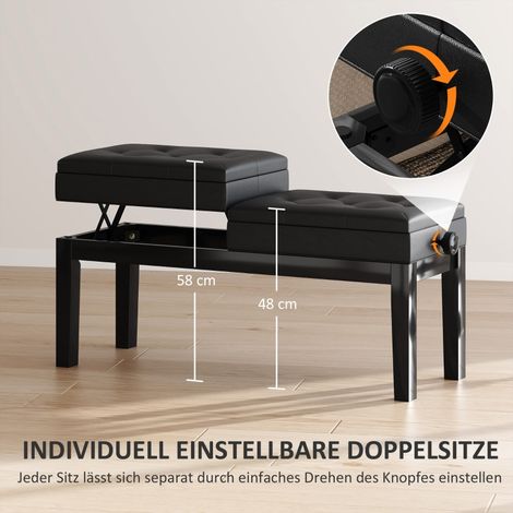 Banc de piano réglable en hauteur, tabouret piano avec rangement, supporte jusqu'à 220 kg, similicuir noir, 105 x 37 x 48-58 cm (1/5)