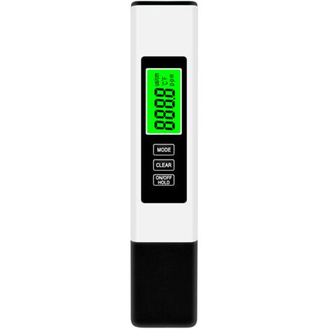 Testeur de qualité de l'eau 3 en 1 : analyseur de qualité de l'eau (TDS/EC/température), fonction de maintien des données, écran rétroéclairé, blanc.