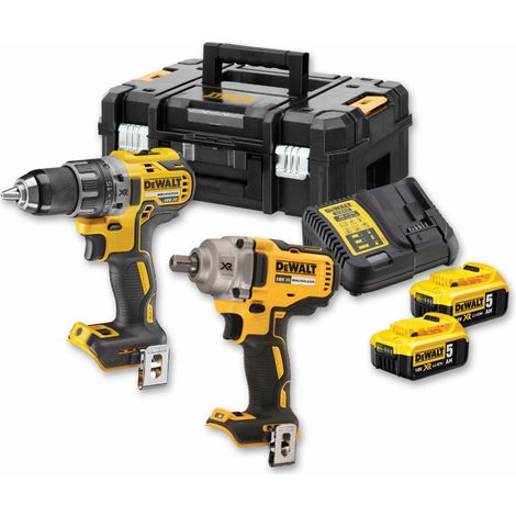 Dewalt – Pack de 2 outils électroportatifs 18V – Perceuse visseuse DCD791 avec 2 batteries 5Ah – Boulonneuse DCF894 avec couple 447Nm (1/10)