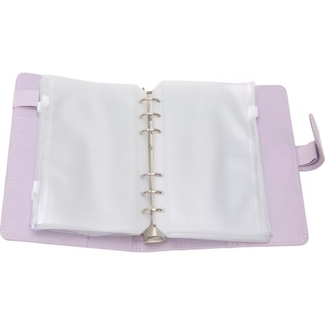 Pochette pour classeur A6 avec poche zippée (carnet, classeur en similicuir, agenda budgétaire, violet) (1/5)