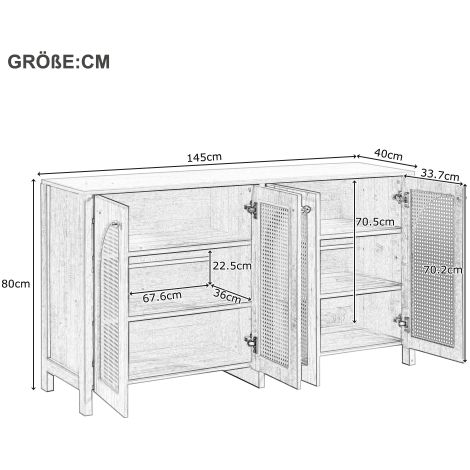 Buffet moderne et minimaliste — Doté de 4 portes en cannage de rotin et de poignées métalliques  un meuble de rangement sobre, idéal pour la salle à manger, le salon ou la cuisine (Noir) (1/3)