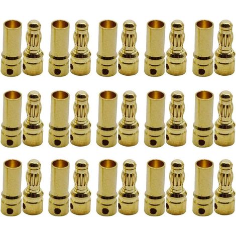 15 Paires 3.5mm Plaqué Or Connecteur Bullet, 3.5 mm Banane Fiche Remplacement de Connecteurs Bullet Mâle Femelle pour Batterie RC Lipo (1/5)