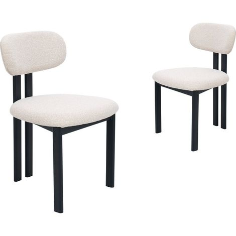 Lot de 2 chaises en tissu texturé écru pieds en métal noir LEONA