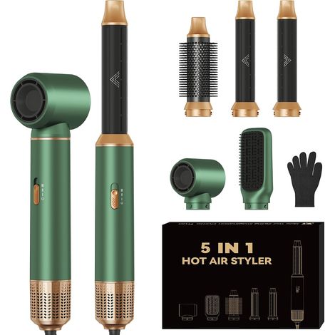 Air Brush 5 en 1 Hair Styler Airbrush 5 en 1 avec Seche Cheveux Hair Styler 5 en 1 avec Brosse Soufflante Fer a Boucler, Brosse Lissante Seche Cheveux 5 en 1 pour Sécher Boucler Lisser (1/5)