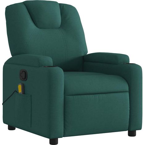 Poltrona relax TV funzione massaggio reclinabile 6 punti massaggio in tessuto verde scuro DEC027121