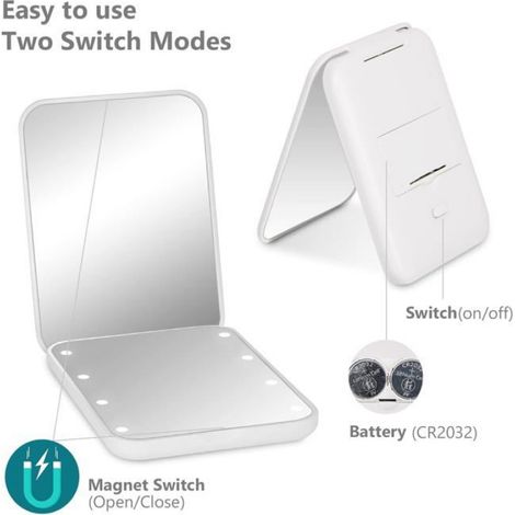 Miroir pliable en paille, grossissement 1x/2x, avec lumière, pliable, portable, écologique, cadeau exquis. (1/4)