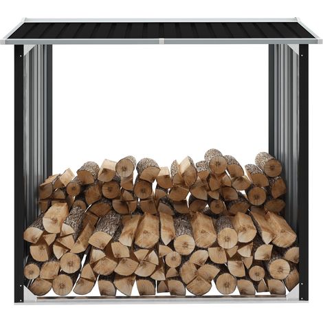 Vidaxl – Abri à bûches extérieur en acier galvanisé 172x91x154cm – Couleur anthracite – Structure stable avec caillebotis surélevés