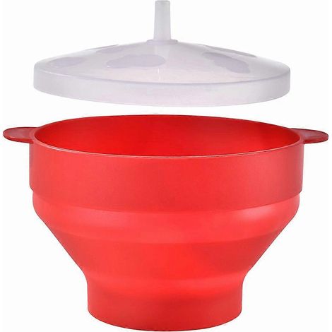 Bol à popcorn pliable et portable avec couvercle, rouge, pour four. (1/5)
