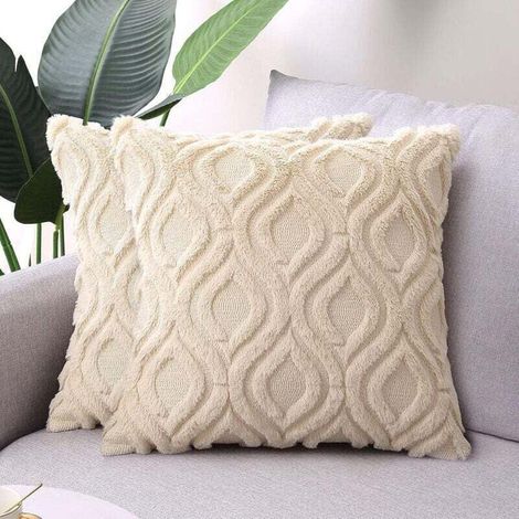 Housses De Coussin Décoratives 18 X 18, Taies D'Oreiller Boho De Ferme En Fausse Fourrure, Housses De Coussin Beige Flou En Peluche Douce Pour Canapé, Salon, Chambre À Coucher, Lot De 2 (1/4)