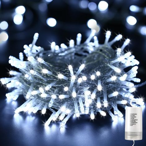 Guirlande Lumineuse Noel a Piles 20M 200 LED Blanc Chaud Lumières de Noel Exterieur, 8 Modes Guirlande Lumineuse Sapin aves Minuterie et Fonction Mémoire pour Decoration de Arbre Noël