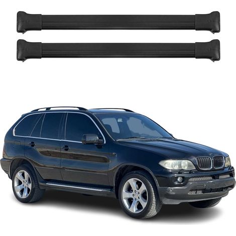 OMAC Barres de toit en aluminium pour BMW X5 E53 1999-2006 – TÜV / DIN 75302:2019 – Charge max 75 kg – 2 barres Noir (1/4)