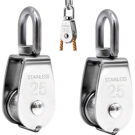 Lot de 2 Poulie de Levage, Poulie Simple en Acier Inoxydable 304 Poulie Simple M25 Charge 150kg (1/4)