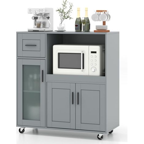 SoBuy FSB78 Buffet sur roulettes gris – Chariot de cuisine avec rangement, armoire micro-ondes et commode