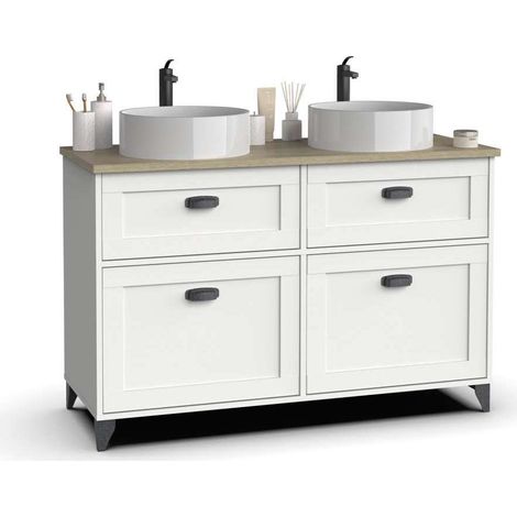 Mueble de baño con 2 lavabos cerámico Toscana en acabado color blanco, 92cm(alto) 120cm(ancho) 47cm(largo) (1/5)