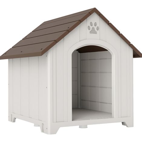 Niche d'extérieur pour chien, niche en polypropylène imperméable, ventilée, à fond surélevé, gris clair (1/5)
