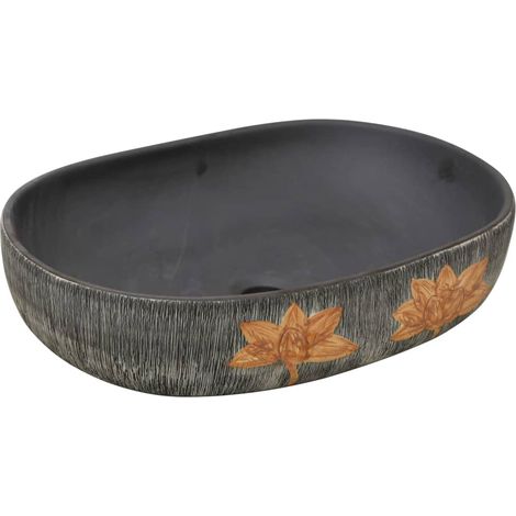 Maison Exclusive - Lavabo da Appoggio Grigio e Nero Ovale 59x40x14 cm Ceramica