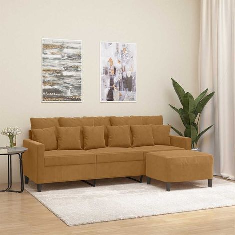 3-Sitzer-Sofa mit Hocker Braun 180 cm Samt