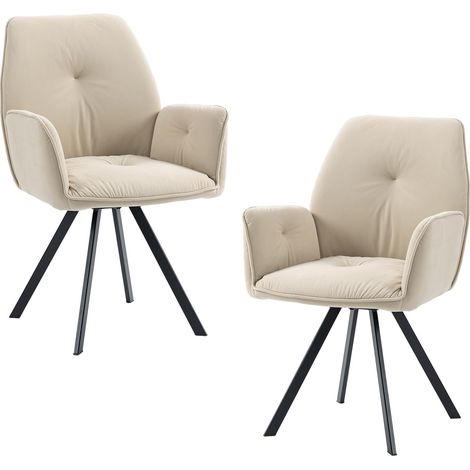Meuble Cosy Lot de 2 Chaises Salle à Manger Pivotant sur 360° Scandinave Fauteuil avec Dossier et Accoudoirs pour Salon Cuisine Bureau, Siège Rembourré en Velours Pieds en Métal, Beige, 60x62x87.5cm (1/5)