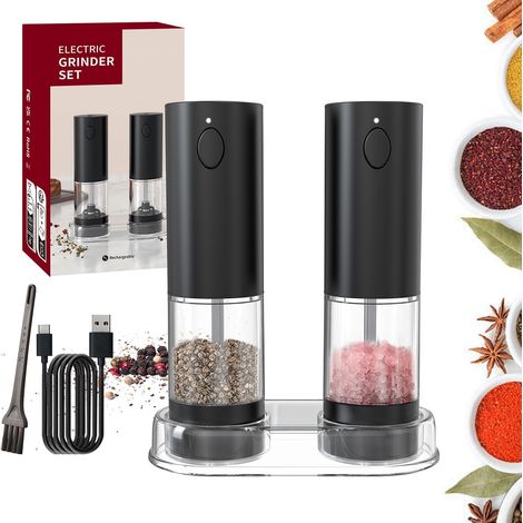 Macinapepe e sale elettrico ricaricabile, spessore regolabile, con luce LED, funzionamento automatico con una sola mano - nero (1/5)