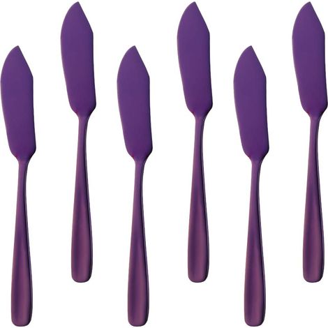 Couteaux à beurre en acier inoxydable, tartineurs de fromage 6 pièces pour confiture, crème, fromage, beurre (violet) (1/5)