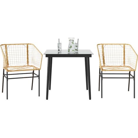 3-teiliges Garten-Esszimmer-Set Braunes Polyrattanglas