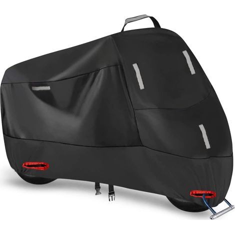 Housse de moto — 300D, épaissie, durable et imperméable dotée de 5 bandes réfléchissantes et de 2 œillets pour antivol longueur maximale compatible : 910 pouces (Taille XL) (1/5)