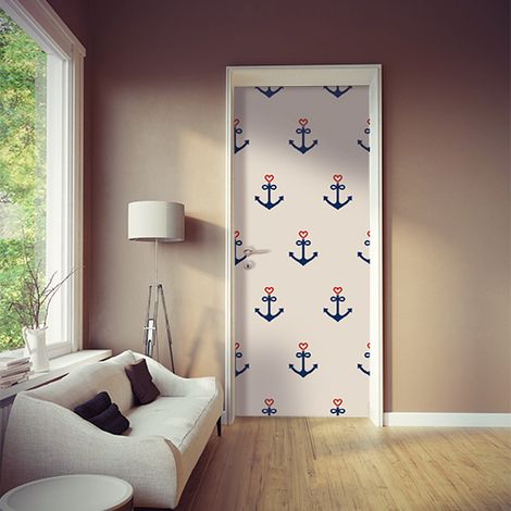 Sticker Porte Frise Ancre & Cœurs WSH, 204cm x 83cm - Déco Intérieure Murale Autocollant Mural (1/4)