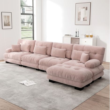 Modulares Ecksofa 4-Sitzer rosa Chenille mit beweglichem Ottoman (1/5)